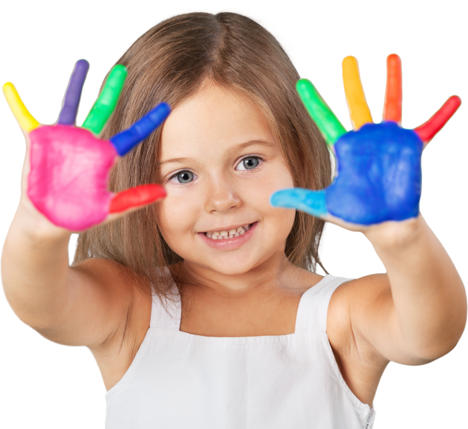 a child with colorful hands